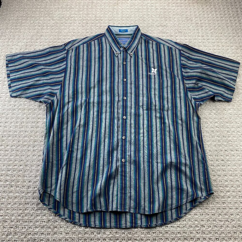 Pendleton Button Down Shirt Men Large L Gray Blue Stripes Short Sleeve KAPALUA